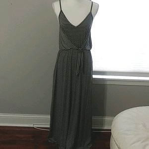 Comfortable Grey & White Striped Maxi Dress